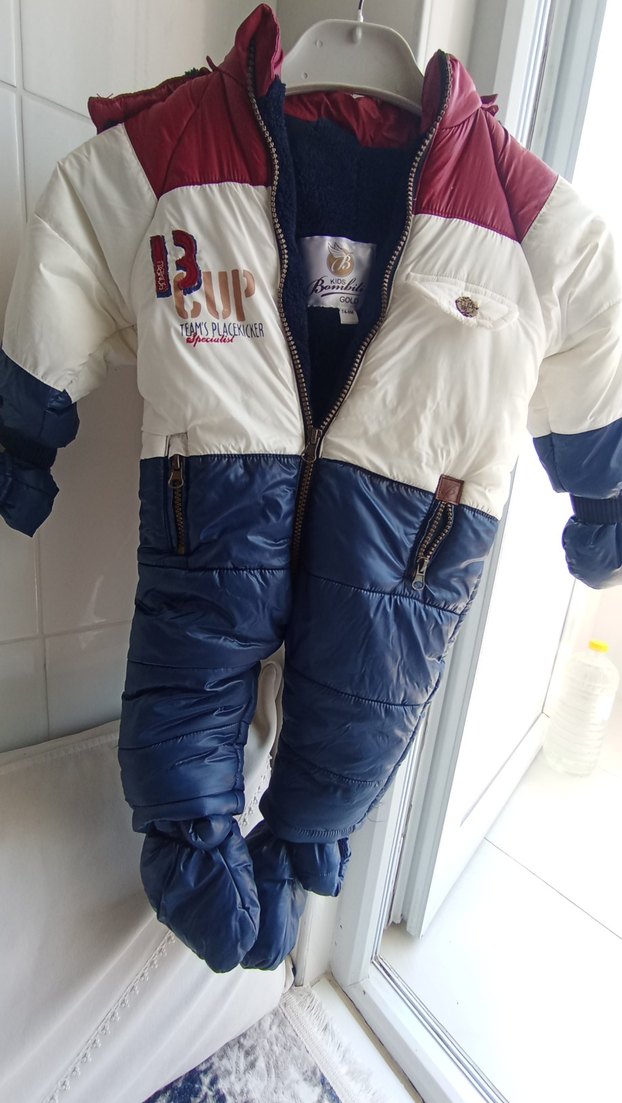 Fermuarlı Erkek Bebek Beyaz Lacivert Tulum - Görsel 2