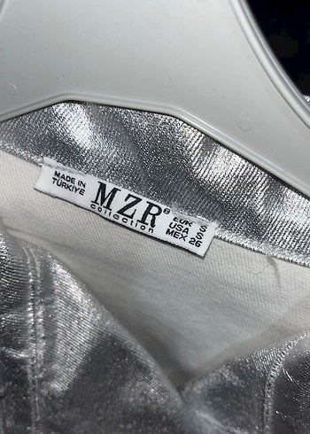 Gri Metalik Düğmeli Kadın Deri Ceket - Görsel 6