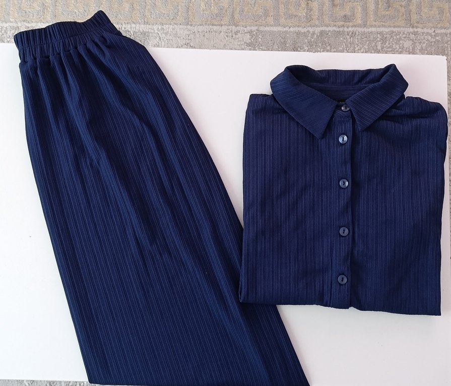 Lacivert gömlek etekli takım - Görsel 3