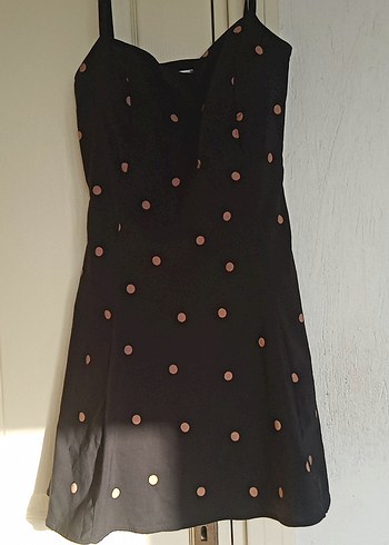 Puantiye Desenli Siyah hafif mini Elbise