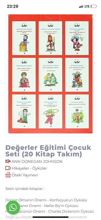 Değerler Eğitimi çocuk seti (18 kitap), Öteki yayınevi.