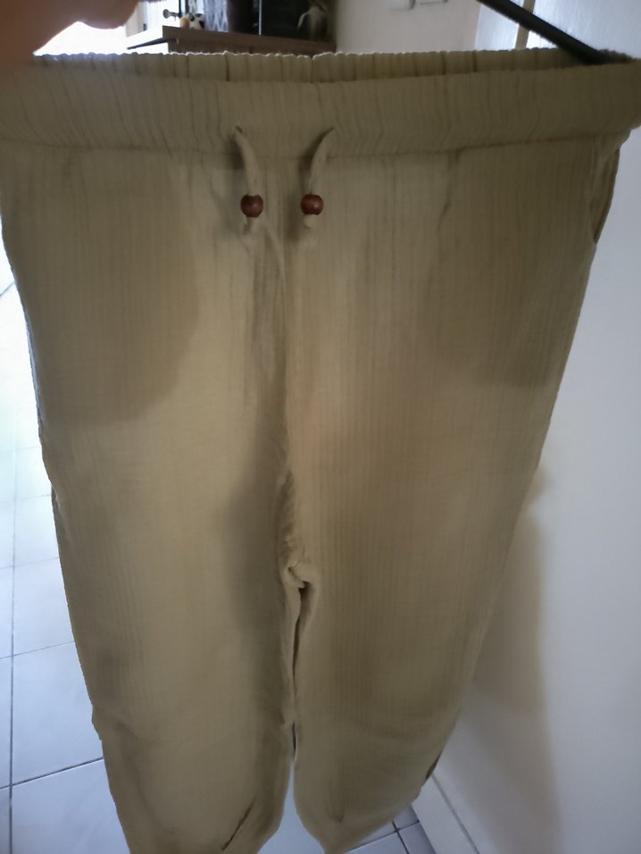 Bej Kadın Keten Rahat Kesim Pantolon - Görsel 3