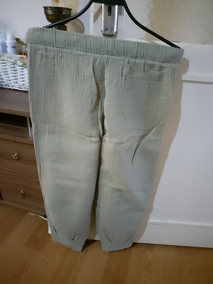 Bej Kadın Keten Rahat Kesim Pantolon - Görsel 2