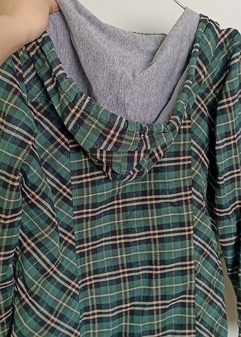 Düğmeli Yeşil Kareli Kadın Gömlek - Görsel 3