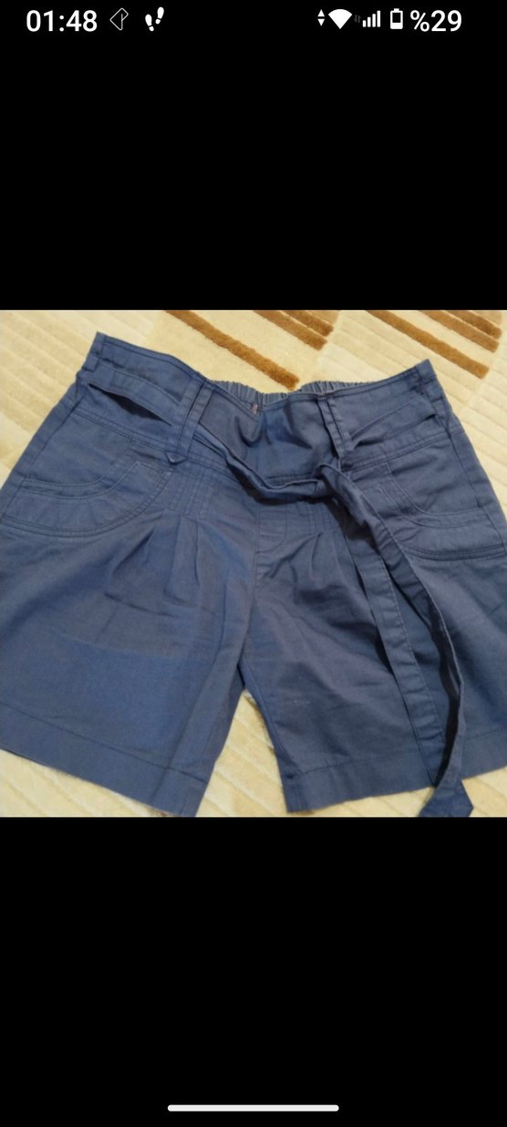 Lacivert Kemerli Kadın Mini Şort - Görsel 3