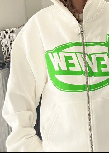 Bershka Beyaz Kapüşonlu Fermuarlı Sweatshirt
