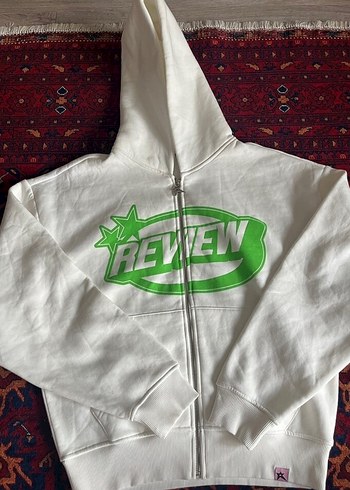 Beyaz Kapüşonlu Fermuarlı Sweatshirt