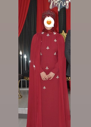 Bordo Taşlı Uzun Abiye Elbise - Görsel 3