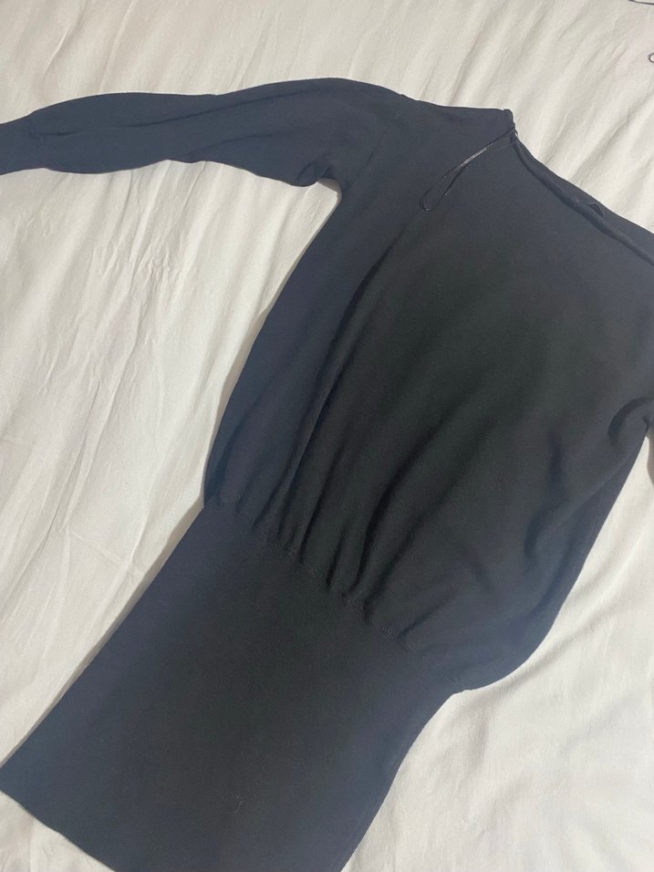 Siyah triko elbise - Görsel 5