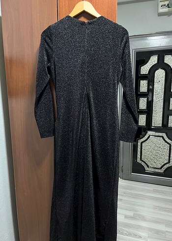 Uzun Siyah Tesettür Abiye Elbise - Görsel 3