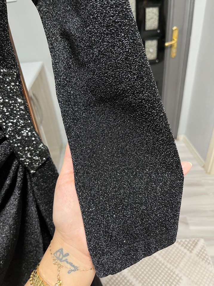 Uzun Siyah Tesettür Abiye Elbise - Görsel 5