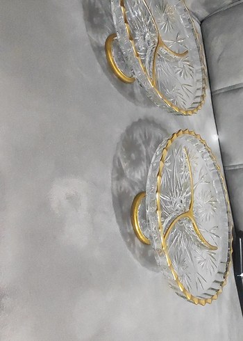 2 adet Altın işlemeli cam bölmeli servis tabağı - Görsel 4