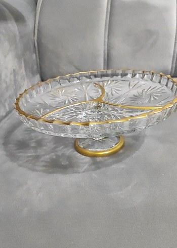 2 adet Altın işlemeli cam bölmeli servis tabağı - Görsel 2