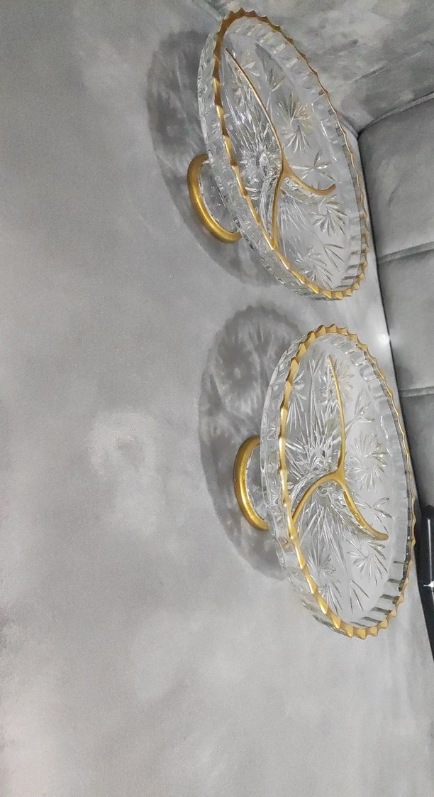 2 adet Altın işlemeli cam bölmeli servis tabağı - Görsel 4