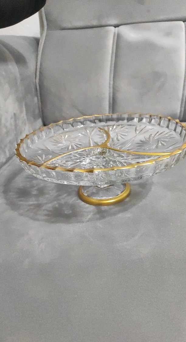 2 adet Altın işlemeli cam bölmeli servis tabağı - Görsel 2