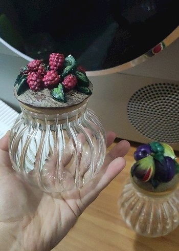 Bordo Meyve Detaylı Küçük Cam Vazo - Görsel 2