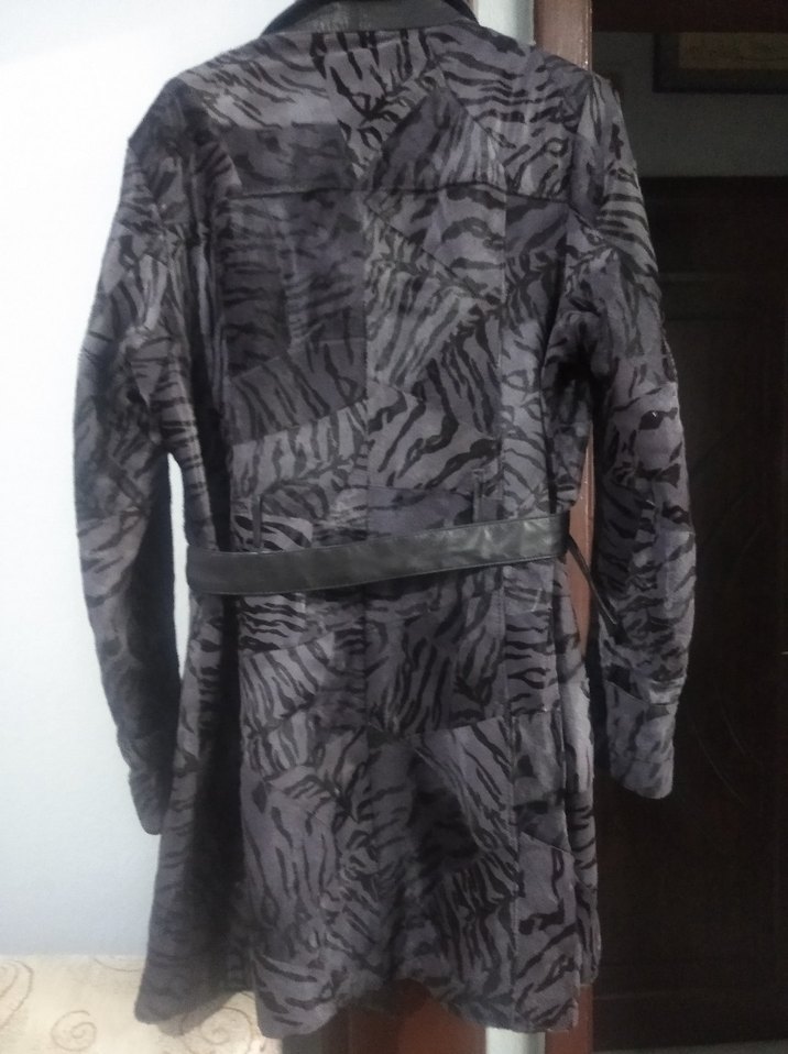 Kadın Deri Zebra Desenli Kemerli Trençkot - Görsel 2