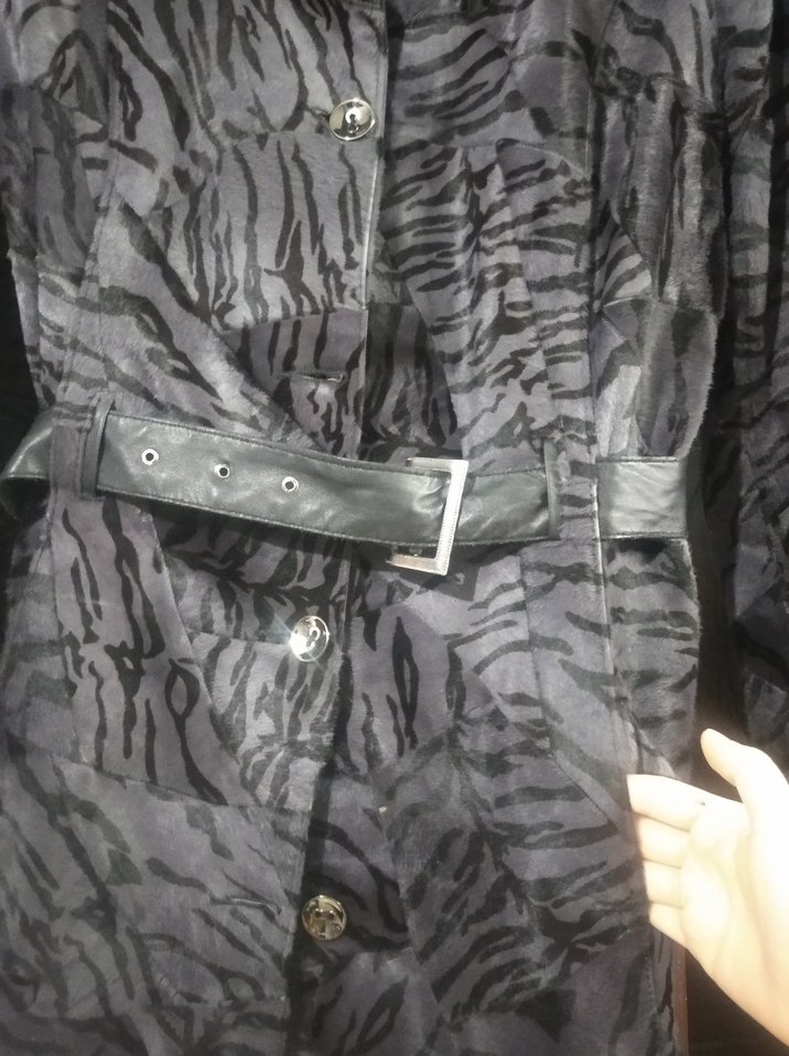 Kadın Deri Zebra Desenli Kemerli Trençkot - Görsel 3