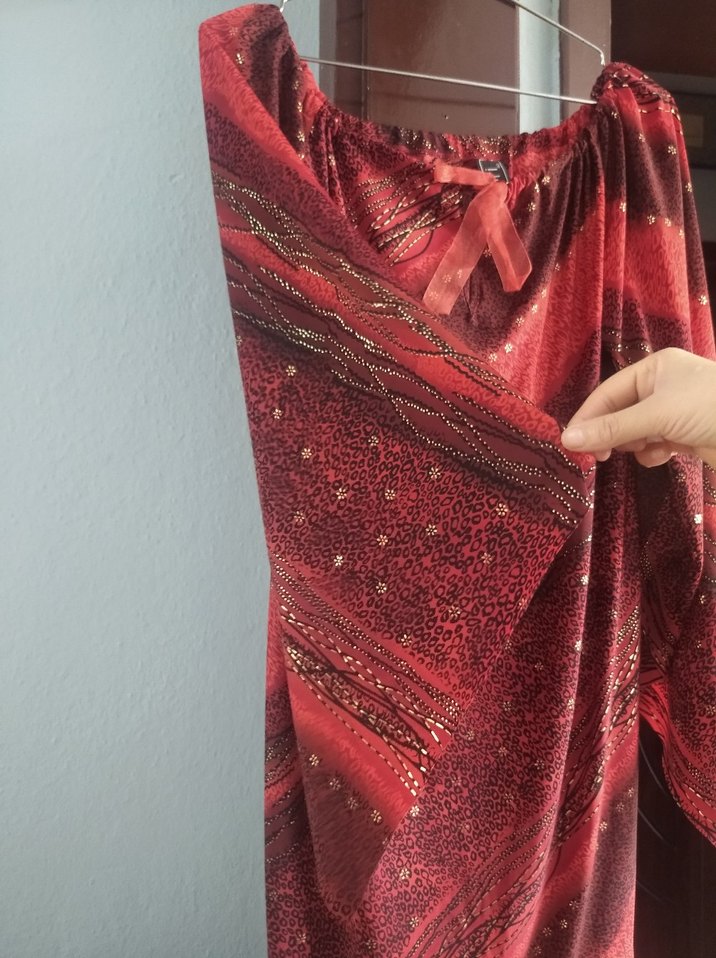 Bordo Dökümlü Uzun Kollu Tunik - Görsel 5