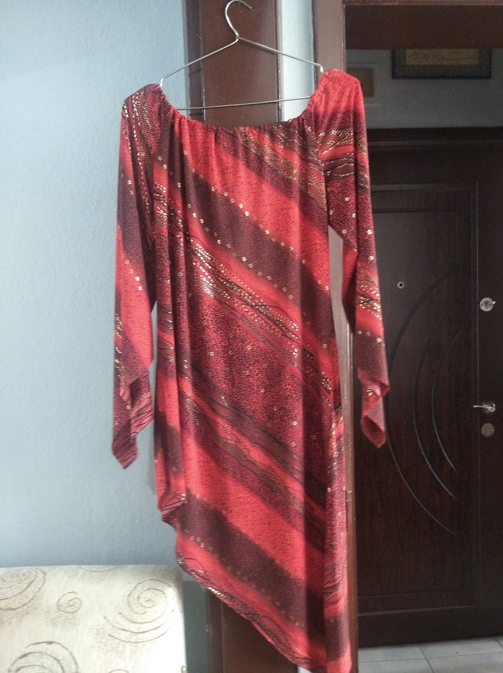 Bordo Dökümlü Uzun Kollu Tunik - Görsel 2