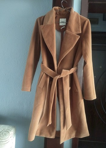 Bej Süet Düğmeli Kadın Uzun Kaban - Görsel 5