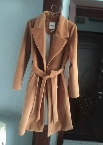 Bej Süet Düğmeli Kadın Uzun Kaban - Görsel 4