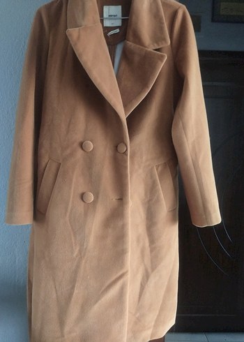 Bej Süet Düğmeli Kadın Uzun Kaban - Görsel 3