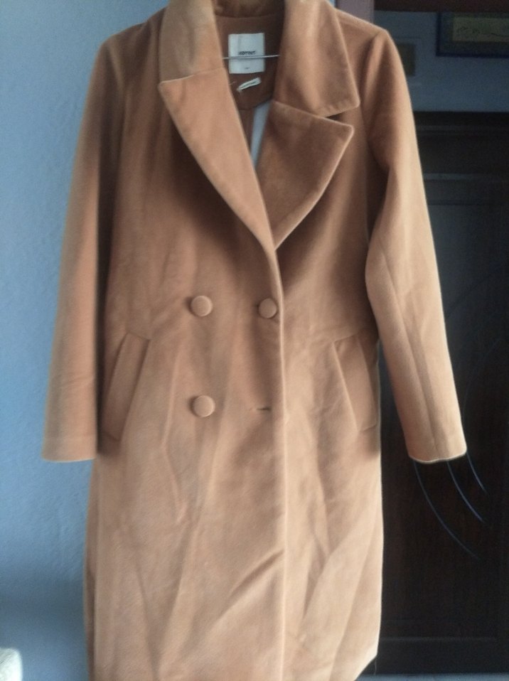 Bej Süet Düğmeli Kadın Uzun Kaban - Görsel 2