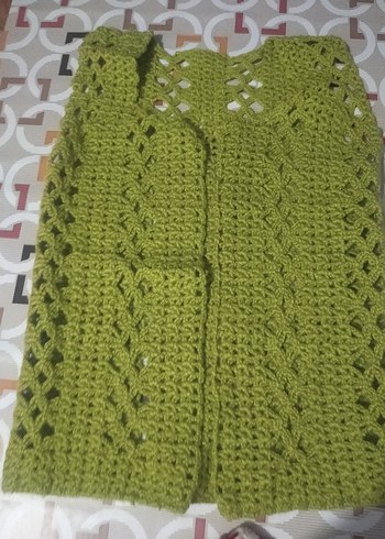 Yeşil Triko Bohem Kolsuz el örgüsü yelek - Görsel 3