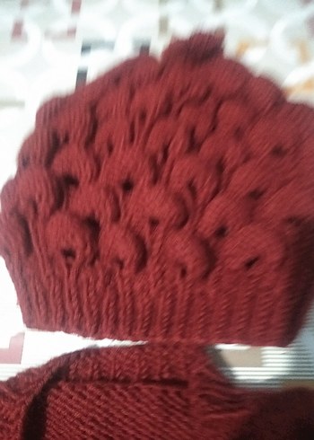 Kız Çocuk Bordo Bohem Örgü Hırka ve Bere - Görsel 5