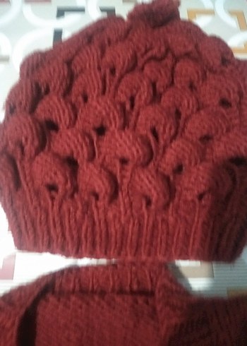 Kız Çocuk Bordo Bohem Örgü Hırka ve Bere - Görsel 6