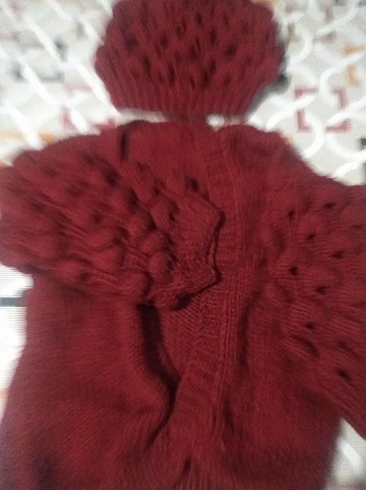 Kız Çocuk Bordo Bohem Örgü Hırka ve Bere - Görsel 3