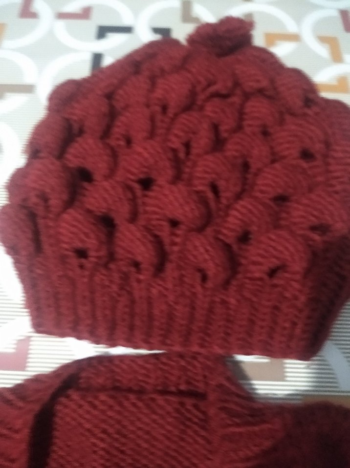 Kız Çocuk Bordo Bohem Örgü Hırka ve Bere - Görsel 4