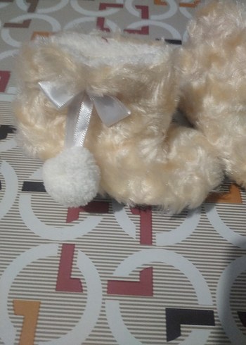 Kız Çocuk Bej Peluş Ev Terliği - Görsel 2