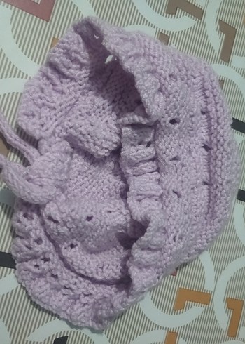 Mor Örgü Şapka bebek - Görsel 3