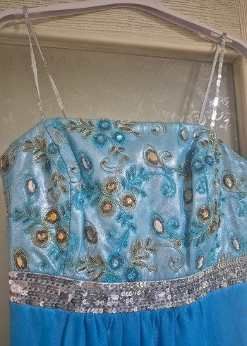 Mavi Drapeli Uzun Abiye Elbise - Görsel 2