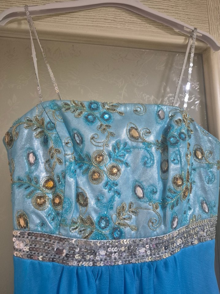 Mavi Drapeli Uzun Abiye Elbise - Görsel 2