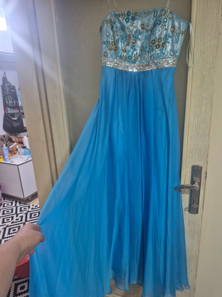 Mavi Drapeli Uzun Abiye Elbise - Görsel 3