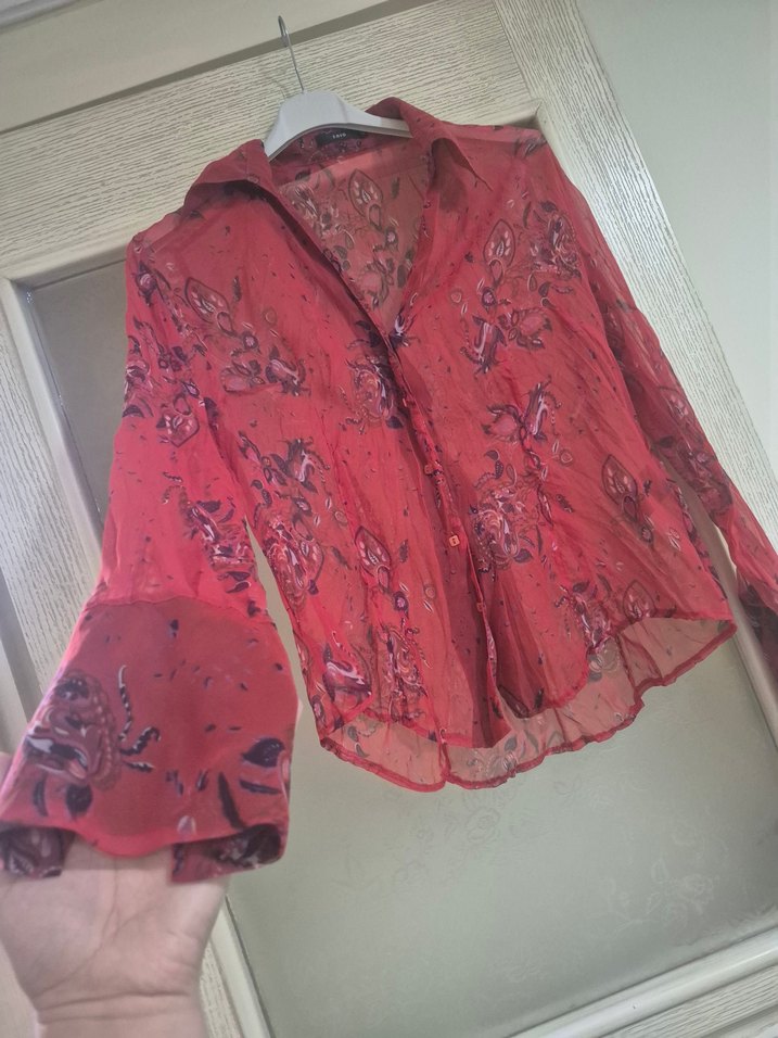 Kırmızı Bohem Uzun Kollu Gömlek - Görsel 2