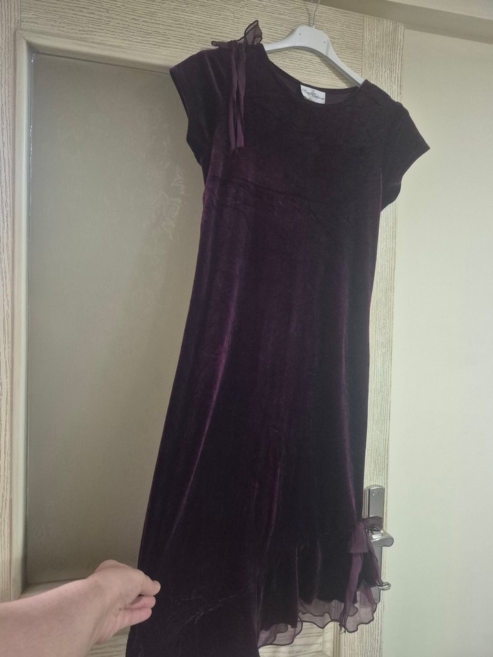 Mor Midi Goth Elbise, Kısa Kollu, Salaş Kesim - Görsel 2