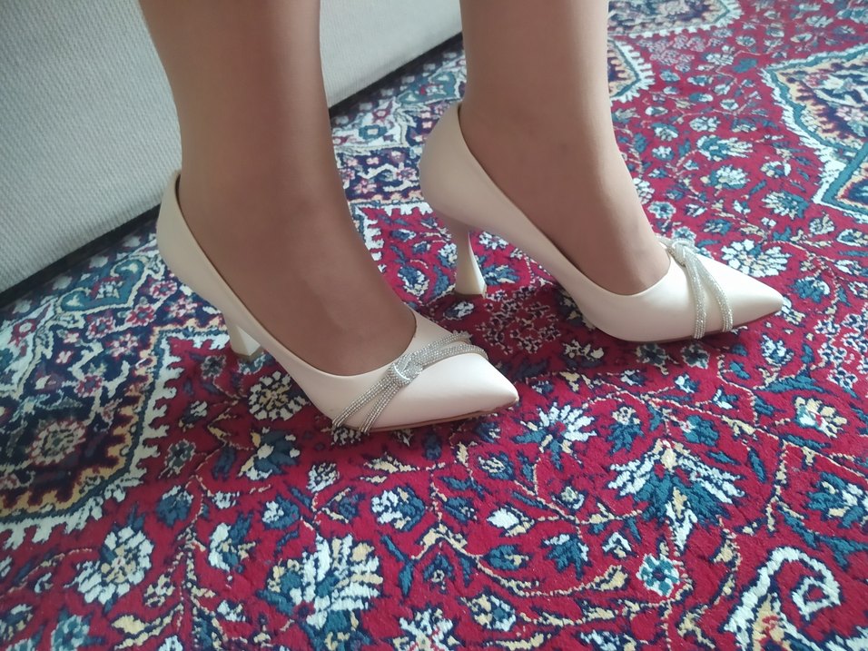 Beyaz Bağcıklı Stiletto Kadın Abiye Ayakkabı - Görsel 4