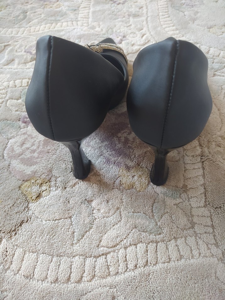 saten taşlı topuklu ayakkabılar - Görsel 2