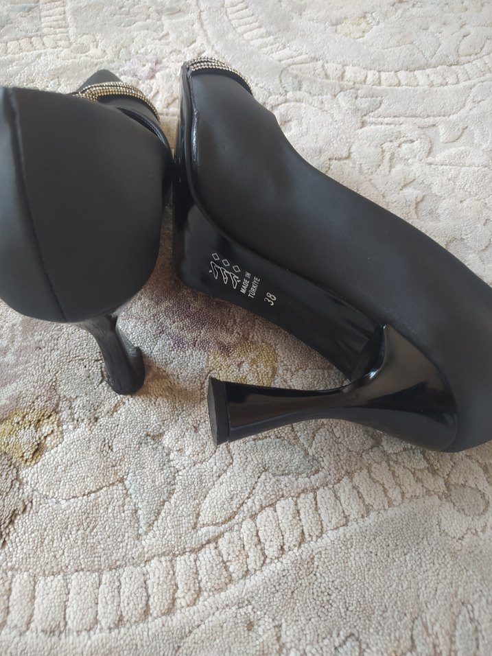 saten taşlı topuklu ayakkabılar - Görsel 3