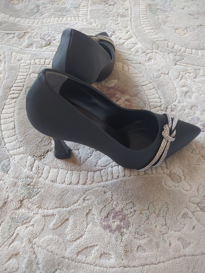 saten taşlı topuklu ayakkabılar - Görsel 4