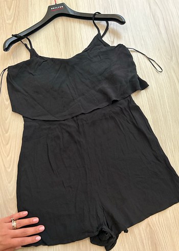 Kadın Siyah Mini Askılı Şort Tulum - Görsel 3