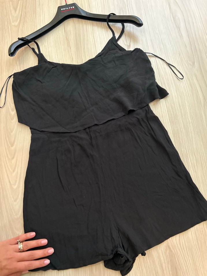 Kadın Siyah Mini Askılı Şort Tulum - Görsel 3