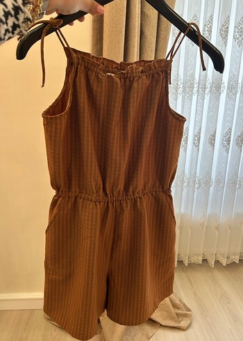 Kadın Kahverengi Belden Kemerli Mini Tulum - Görsel 2