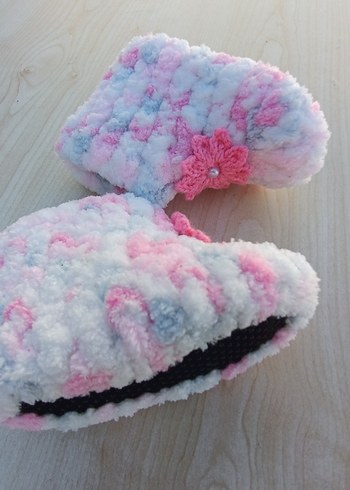 Kız Çocuk Pembe Örgü Sıcak Ev Terliği - Görsel 2