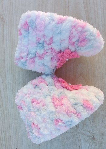 Kız Çocuk Pembe Örgü Sıcak Ev Terliği - Görsel 4