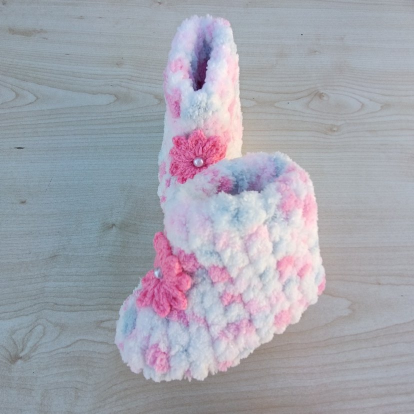 Kız Çocuk Pembe Örgü Sıcak Ev Terliği - Görsel 3